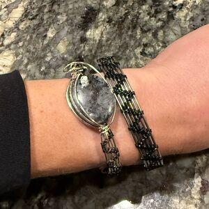 Silver and Black Women's Bracelet Set